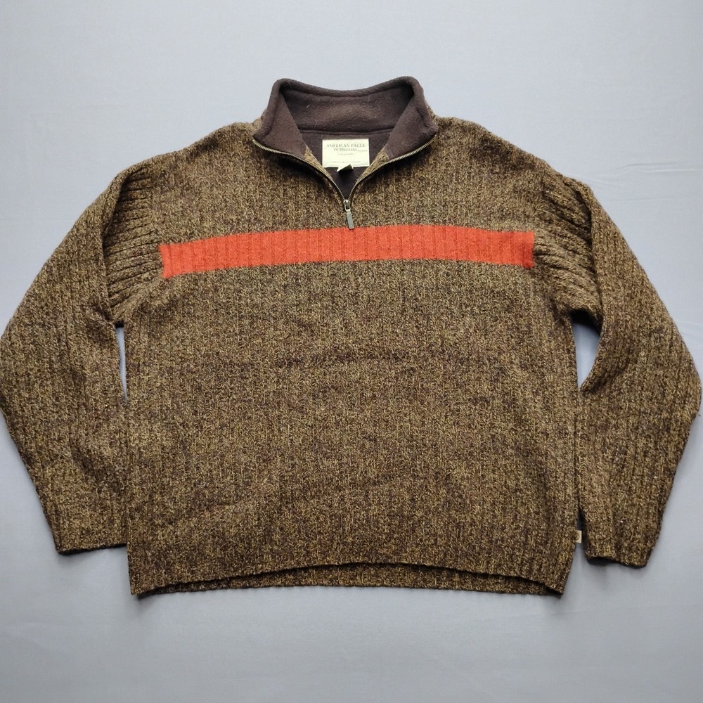 American Eagle Outfitters Mens XL Brown 100% Wool Quarter Zip Sweater RN54485